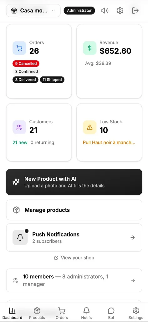 yourshop.africa merchant dashboard